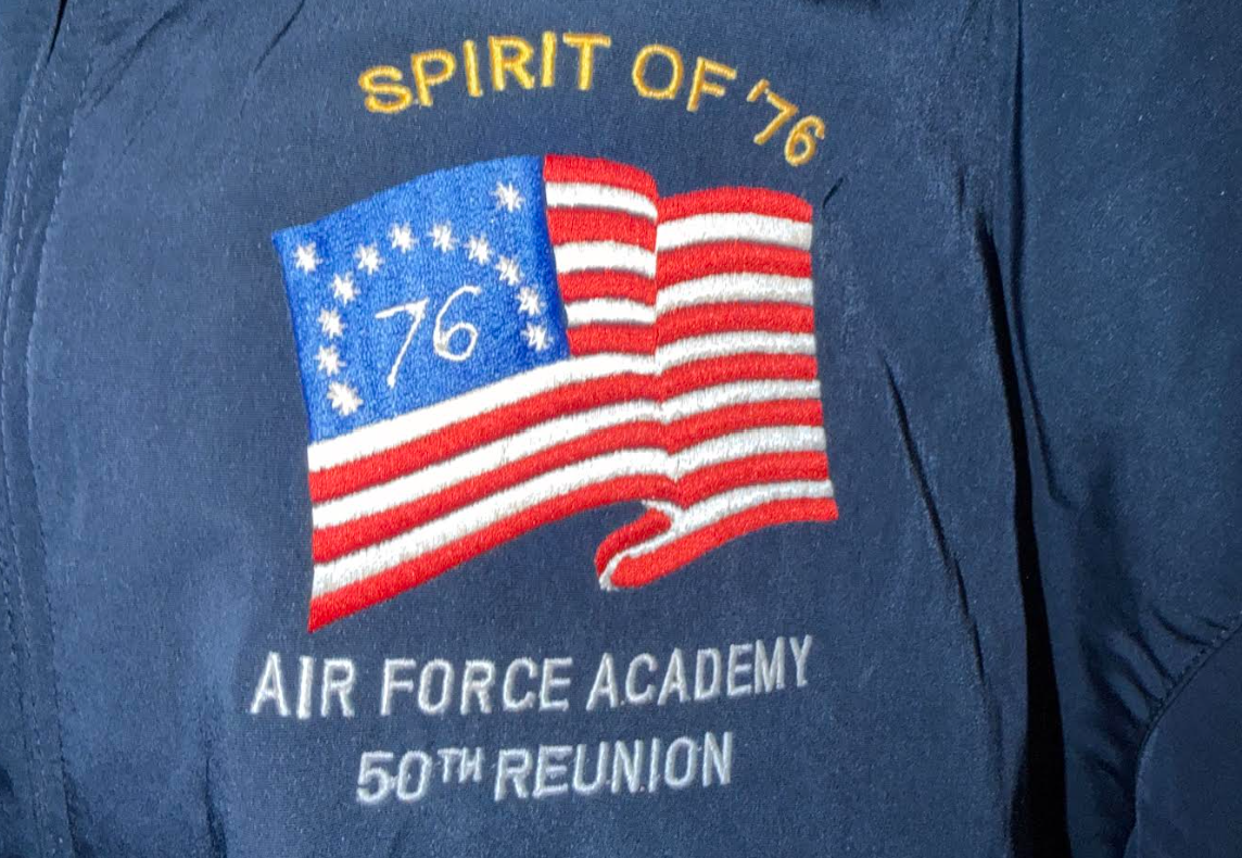 Embroidered Spirit of '76 flag design for an Air Force Academy 50th Reunion jacket
